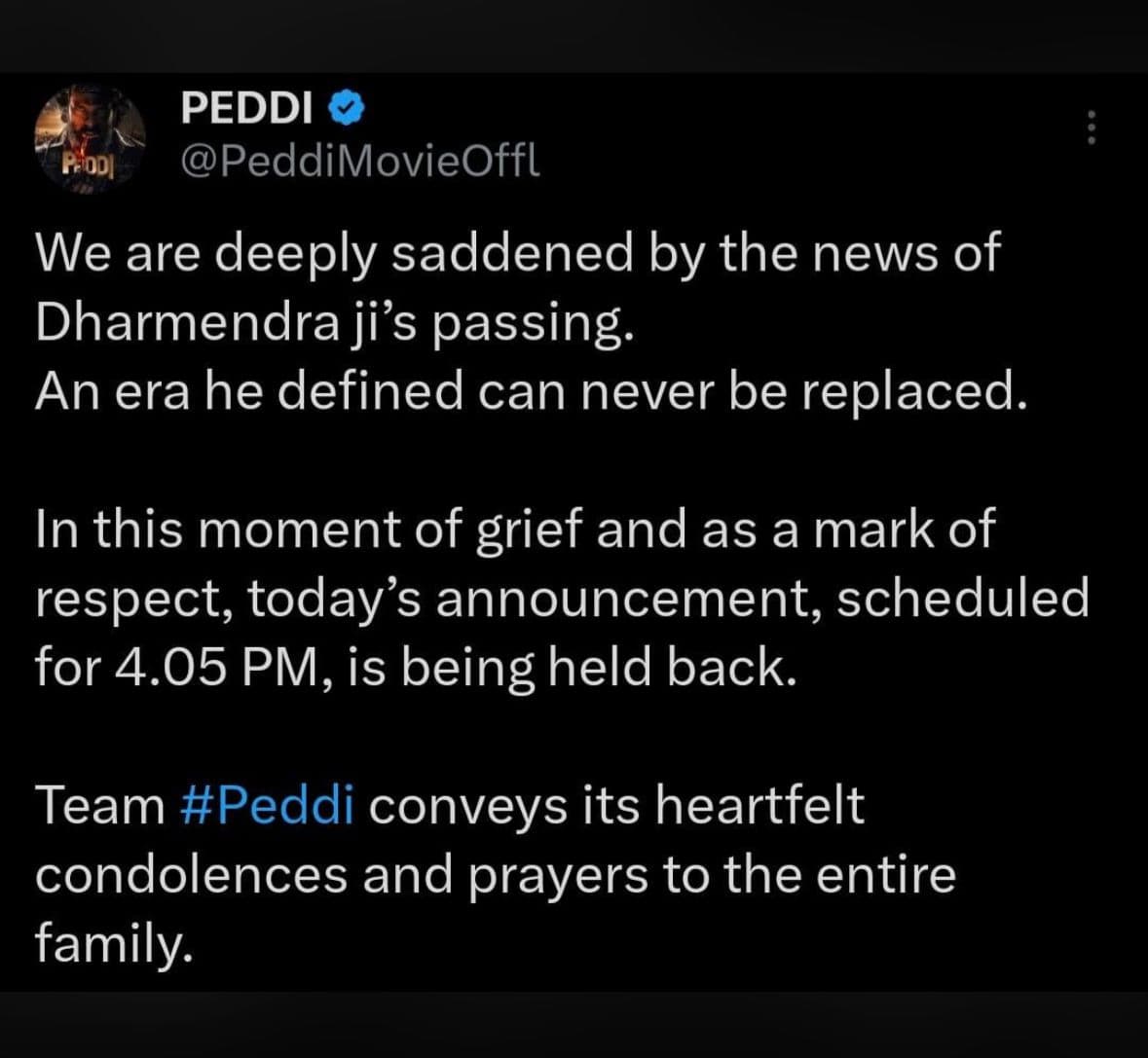 ధర్మేంద్ర జీకి పెద్ది టీమ్ నివాళి